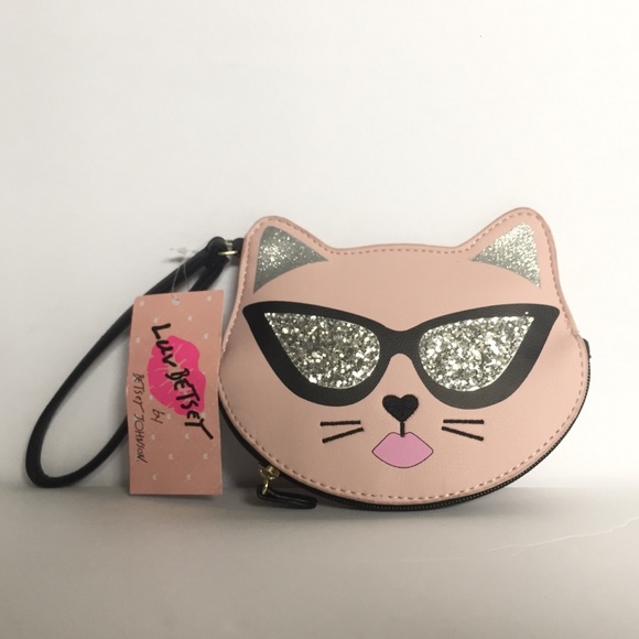 Betsey Johnson Handbags - NWT Betsey Johnson Coin Purse Pink Cat W/Shades